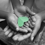 love and tenderness; young hands cradling heart